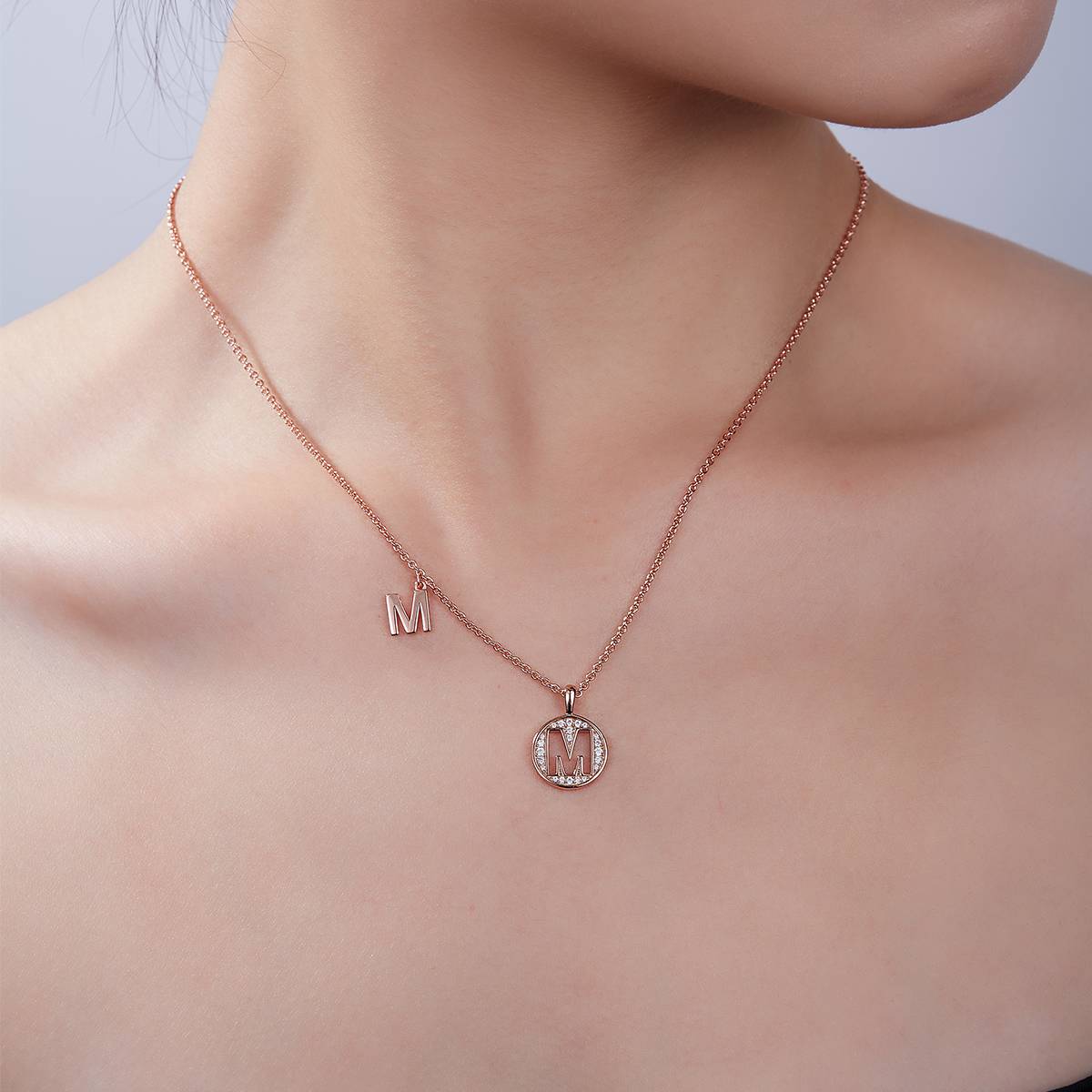 M pendant S925 silver plated rose gold Moissanite light luxury letter necklace